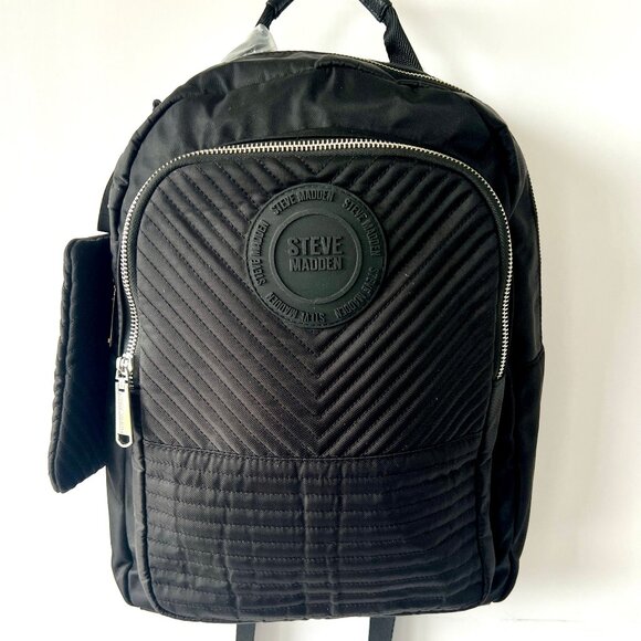 Steve Madden Handbags - Steve Madden Black Two-Pocket Nylon Padded Backpack Bag W/ Detachable Pouch, NWT